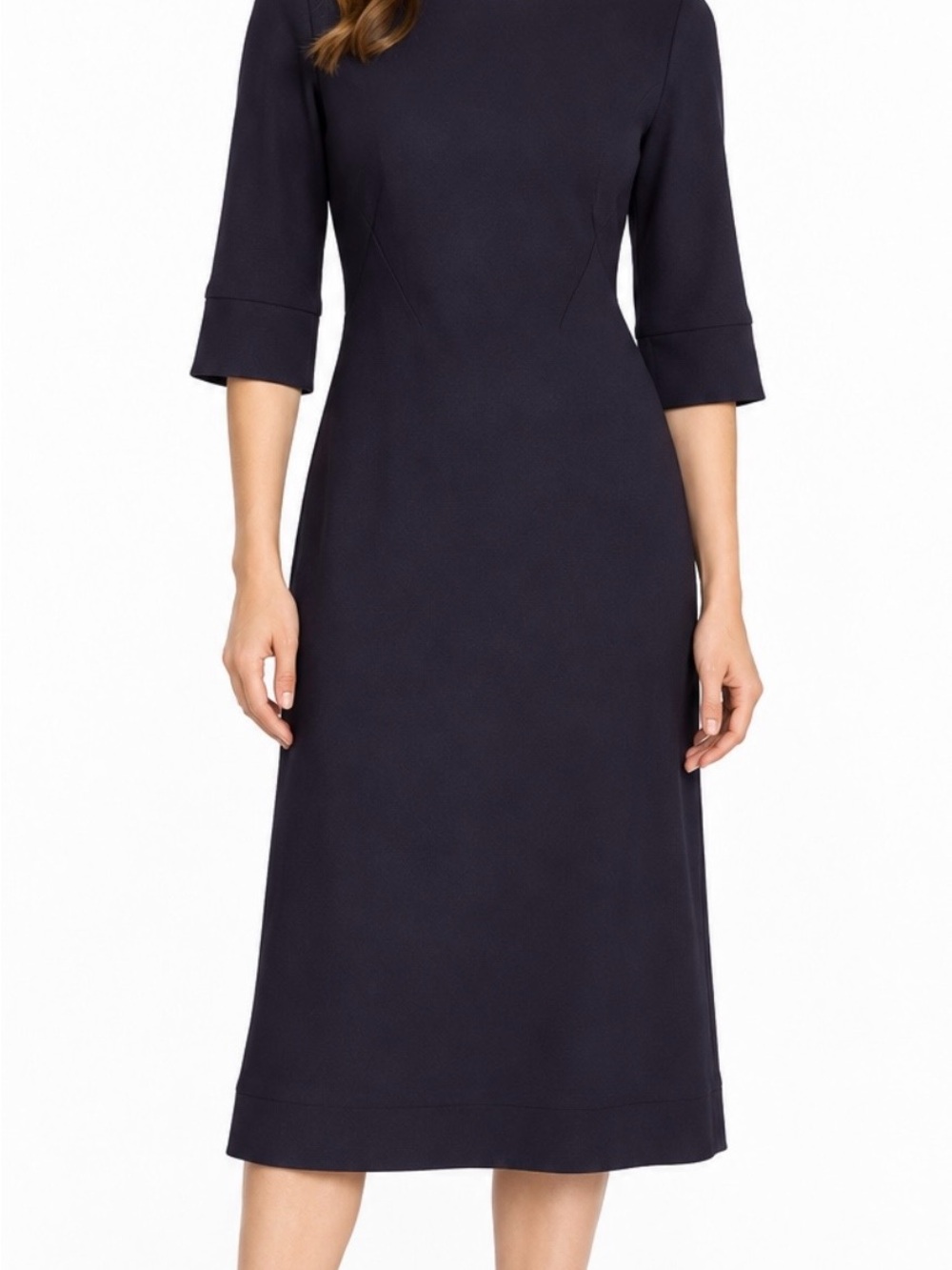 Women's Navy Midi Sheath Dress with 3/4 Sleeves Size 8